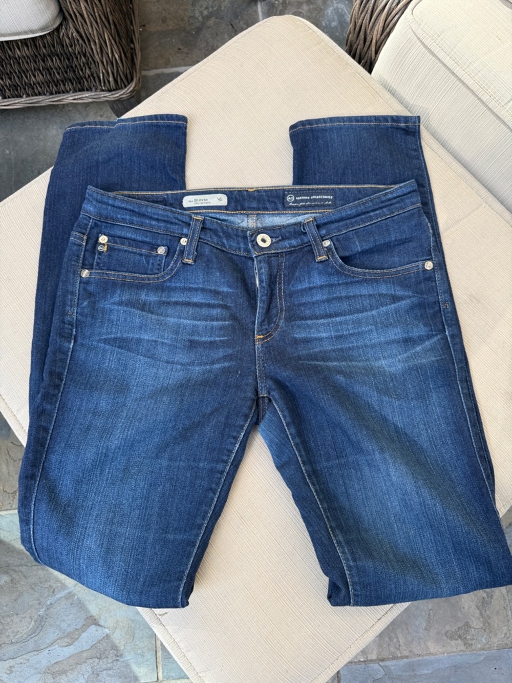 AG Adriano Goldschmied Women's Straight Leg Jeans in Deep Blue Denim